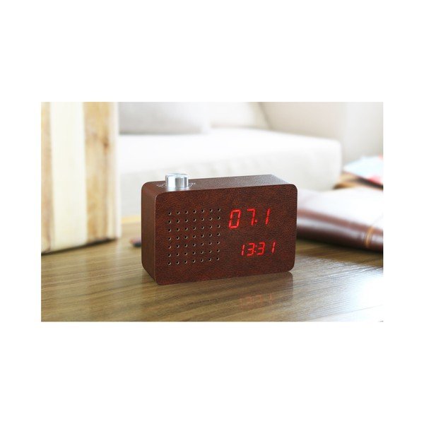 Sveglia marrone scuro con display LED rosso e Radio Click Clock - Gingko-image-2