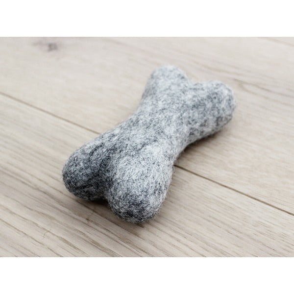 Gioco in lana animale grigio acciaio a forma di osso Pet Bones, lunghezza 14 cm - Wooldot