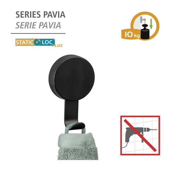 Set di 2 ganci per asciugamani neri Pavia - Wenko-image-1