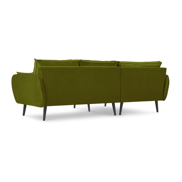 Divano angolare in velluto verde con gambe nere, angolo sinistro Lento - Kooko Home-image-3