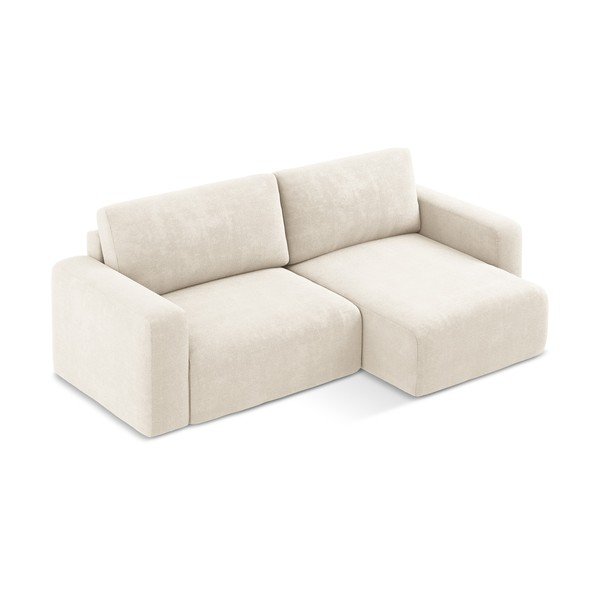 Divano angolare color crema allungabile/con contenitore (con penisola a destra/con chaise lounge) con rivestimento in ciniglia Kona – Makamii-image-3