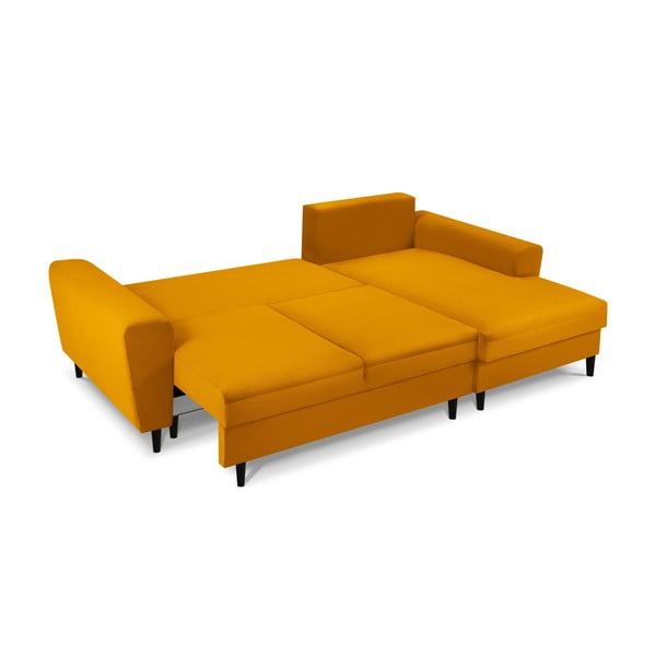 Divano angolare color senape allungabile e con contenitore (con penisola a destra/con chaise lounge) con rivestimento in velluto a coste Kyoto – Cosmopolitan Design-image-2