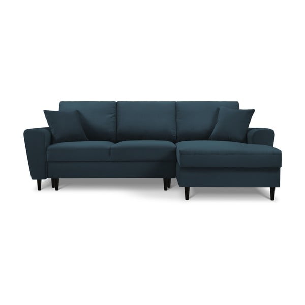 Divano angolare blu scuro allungabile e con contenitore (con penisola a destra/con chaise lounge) con rivestimento in velluto a coste Kyoto – Cosmopolitan Design
