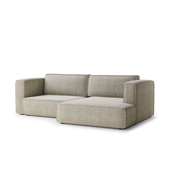 Divano angolare beige allungabile/con contenitore (con penisola a destra/con chaise lounge) con rivestimento in ciniglia Velto – Maison de Rêve