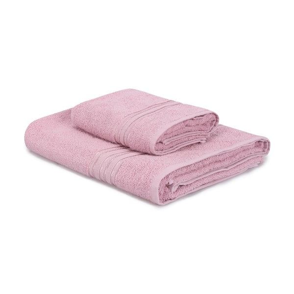 Asciugamani e teli da bagno in cotone rosa in set di 2 pezzi Dora - Foutastic