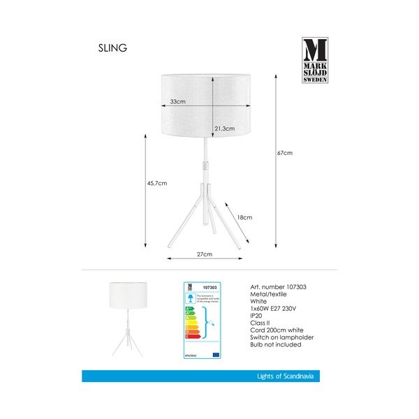 Lampada da tavolo bianca Sling - Markslöjd-image-2