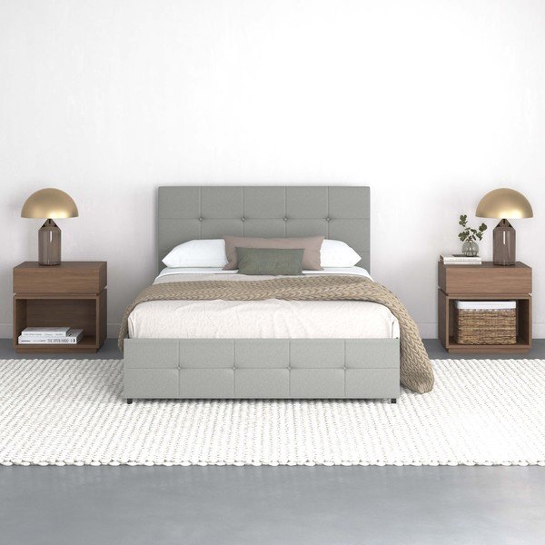 Letto matrimoniale imbottito grigio con spazio contenitivo 140x200 cm Rose - Støraa-image-3