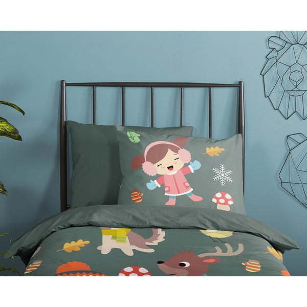 Set copripiumino e federa da bambini verde scuro in cotone per letto singolo ed esteso 140x220 cm Fun – Good Morning-image-2