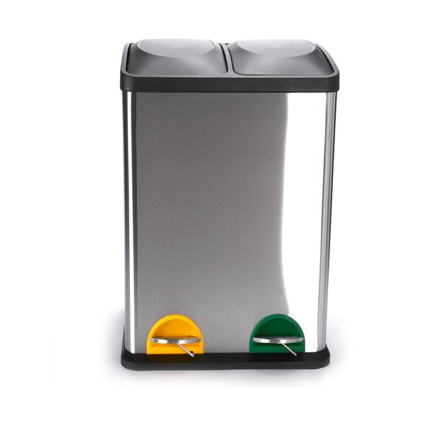 Cestino per la spazzatura color argento opaco in acciaio per raccolta differenziata/con pedale 2x20 l   Tri Selectif – MSV-image-2