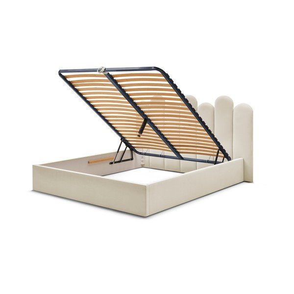 Letto matrimoniale imbottito beige contenitore e rete inclusi 160x200 cm Badja - Bobochic Paris-image-4