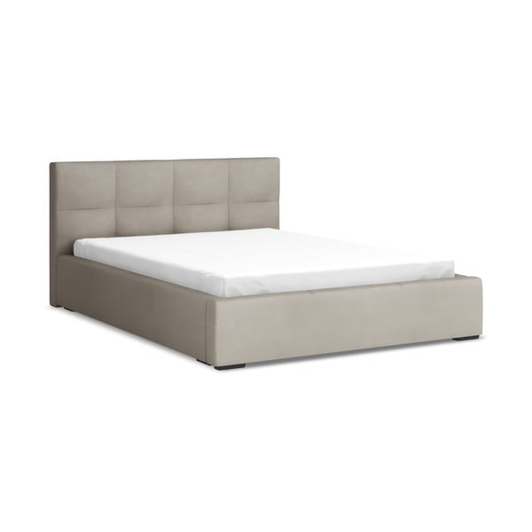 Letto matrimoniale imbottito grigio tortora in velluto con contenitore con rete inclusa 140x200 cm Hiko – Makamii