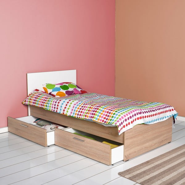 Letto per bambini bianco/naturale con contenitore 90x190 cm - Kalune Design-image-4