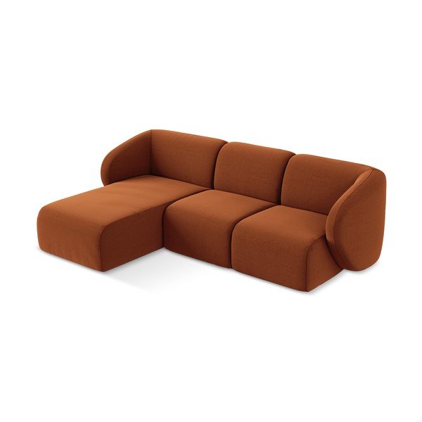 Divano angolare color terracotta (con penisola a sinistra/con chaise lounge) con rivestimento in velluto Lani – Makamii-image-2