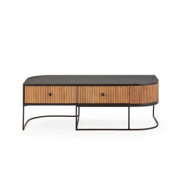 Tavolino da salotto di colore naturale in mango massiccio 60x120 cm Curve – MOME-image-2