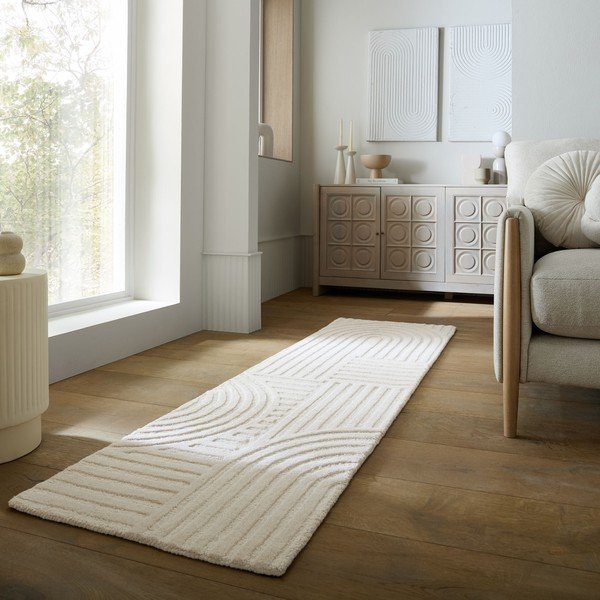 Passatoia avorio in lana tessuta a mano 60x230 cm Zen Garden – Flair Rugs-image-1