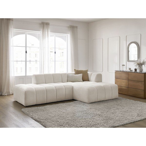 Divano angolare bianco (penisola a destra/chaise lounge) con rivestimento in bouclé Annecy – Bobochic Paris-image-1