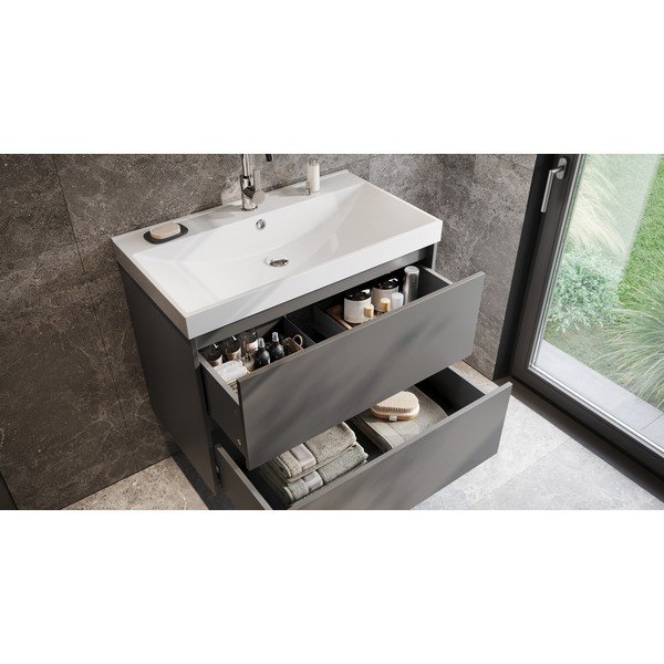 Mobile da lavabo color antracite opaco da appendere 81x65 cm Bodera – Germania-image-1