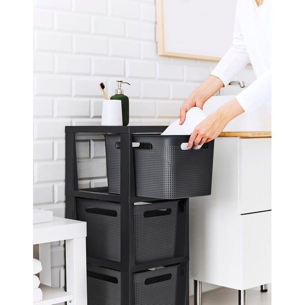 Scaffale mobile in plastica nero-grigio 30x77 cm Brisen - Rotho-image-3