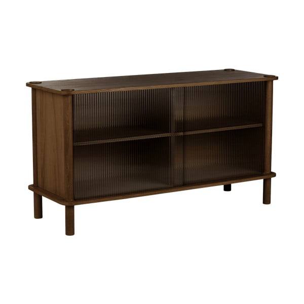 Vetrina marrone in rovere massiccio con ante scorrevoli 135x73,5x48 cm Italic – UMAGE-image-1