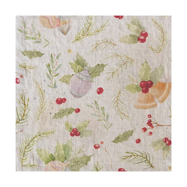 Tovaglia di lino natalizia Jingle Bells, 140 x 140 cm Christmas Print Natural - Linen Tales-image-1