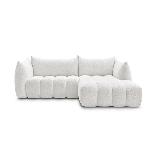Divano angolare bianco (con penisola a destra/con chaise lounge) con rivestimento in bouclé Azra – Bobochic Paris