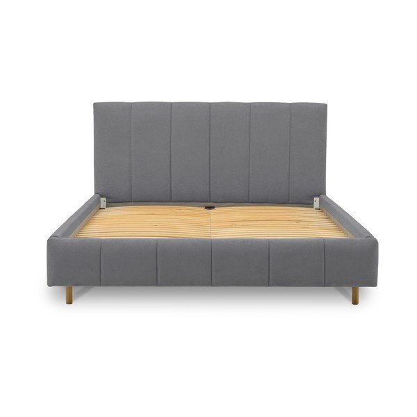 Letto matrimoniale imbottito grigio con doghe in legno 180x200 cm Zee - Scandic-image-2