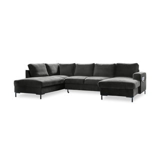 Divano letto a U in velluto grigio scuro, angolo sinistro Lofty Lilly - Miuform
