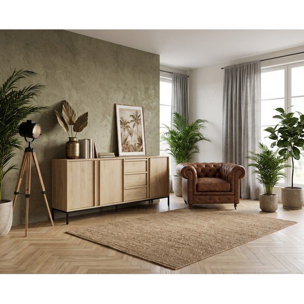 Credenza di colore naturale con effetto rovere 180x80x40 cm Luc – Marckeric-image-1