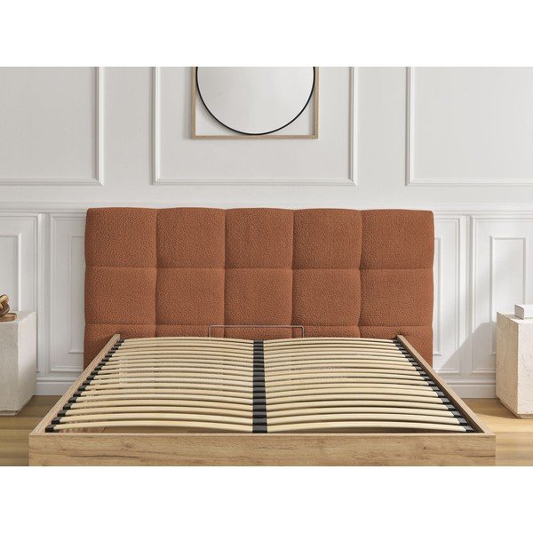 Letto matrimoniale imbottito/in truciolato color terracotta imbottito con contenitore con rete inclusa 160x200 cm Kumo – Bobochic Paris-image-4