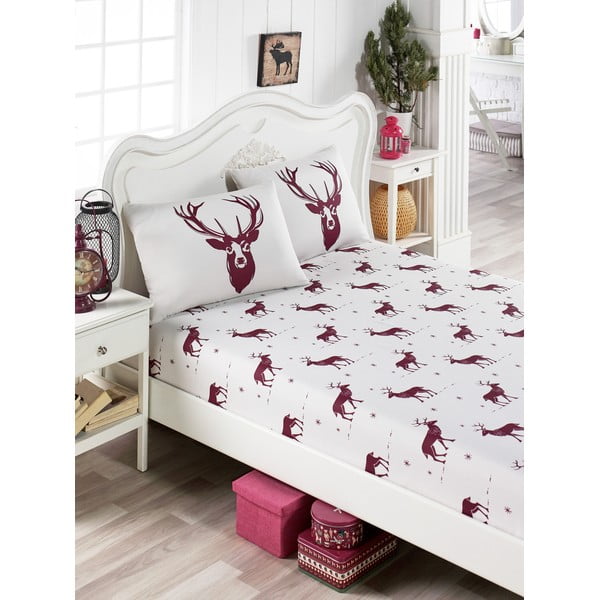 Set di biancheria da letto e 2 federe in misto cotone per letto matrimoniale EnLora Home Geyik Claret Red, 160 x 200 cm - Mijolnir