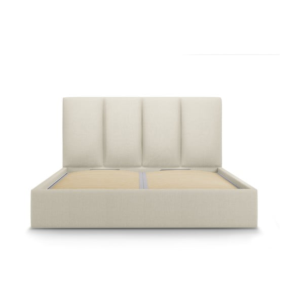 Letto matrimoniale imbottito beige con contenitore con griglia 140x200 cm Juniper - Mazzini Beds-image-2