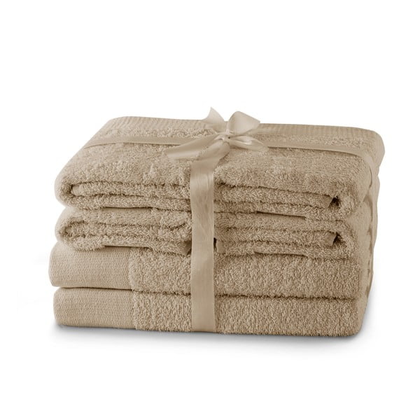 Asciugamani e teli da bagno in spugna di cotone beige in un set di 6 pezzi Amari - AmeliaHome