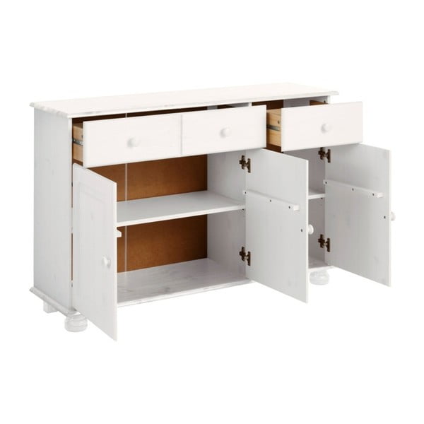 Cassettiera bianca a tre ante in legno di pino massiccio Ella - Støraa-image-2