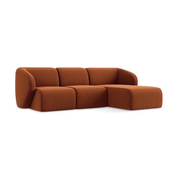 Divano angolare color terracotta (con penisola a destra/con chaise lounge) con rivestimento in velluto Lani – Makamii-image-1