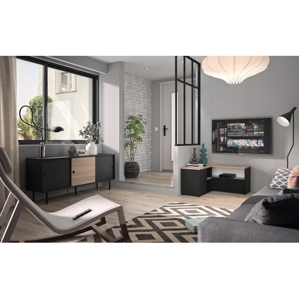 Tavolo TV in rovere decorato in nero e naturale 90x45 cm Angle - TemaHome-image-1