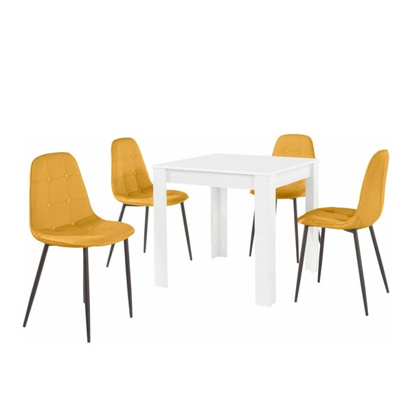 Set di tavolo da pranzo bianco e 4 sedie da pranzo arancioni Lori Lamar Duro - Støraa