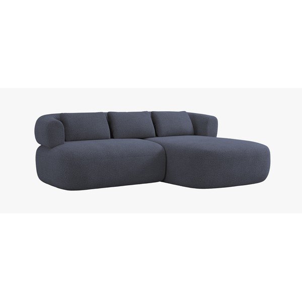 Divano angolare blu scuro (con penisola a destra/con chaise lounge) con rivestimento in bouclé Jenny – Micadoni 