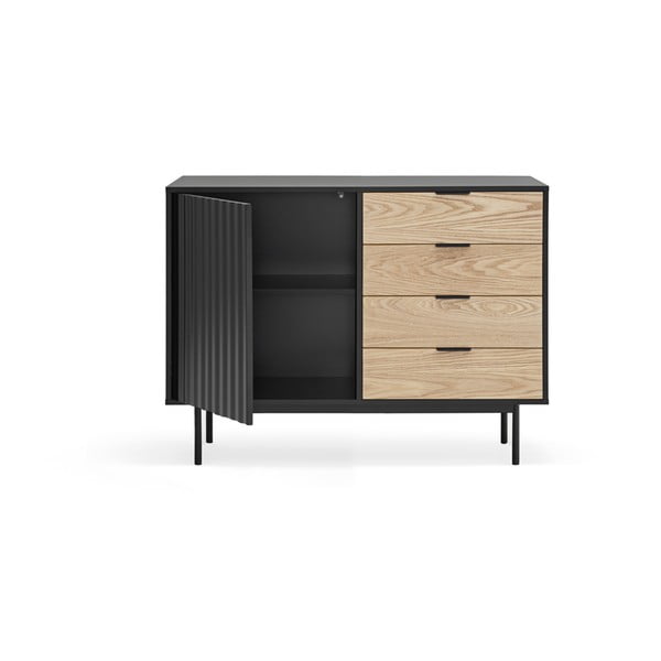 Cassettiera bassa nera effetto rovere 108x80 cm Sierra - Teulat-image-4