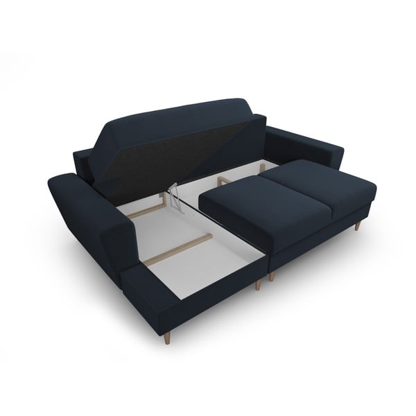 Divano angolare blu scuro allungabile e con contenitore (con penisola a sinistra/con chaise lounge) con rivestimento in velluto Kyoto – Cosmopolitan Design-image-3