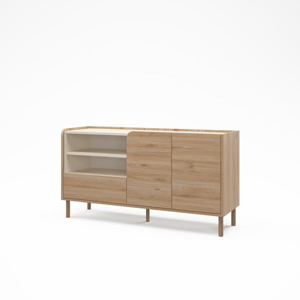 Cassettiera di colore naturale con effetto rovere 141x75,5x44 cm Monza – Marckeric-image-4