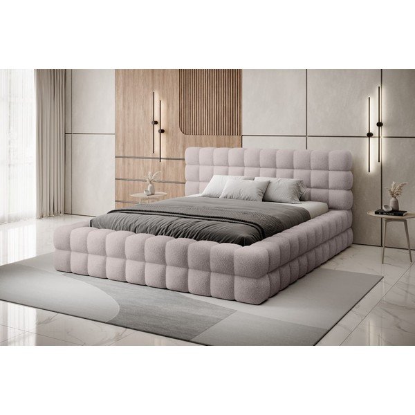 Letto matrimoniale imbottito rosa chiaro con contenitore e rete inclusi 160x200 cm Dizzle – ELTAP-image-1