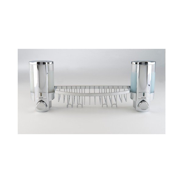 Nástěnný dvojitý dávkovač mýdla s poličkou do sprchy Compactor