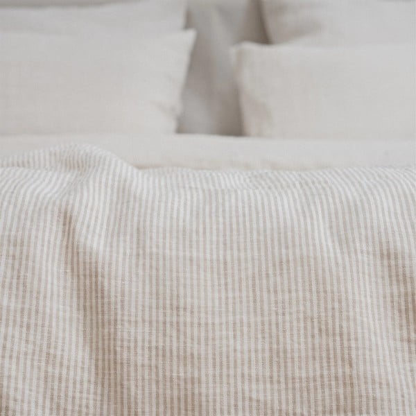 Lenzuola di lino bianco-beige per letto matrimoniale 200x200 cm Natural Stripes - Linen Tales-image-2