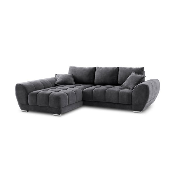 Divano letto angolare grigio scuro con rivestimento in velluto, angolo sinistro Nuage - Windsor & Co Sofas-image-2