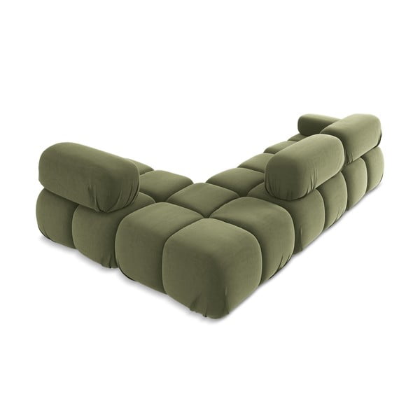 Divano angolare componibile verde chiaro (con penisola a destra) con rivestimento in velluto Lokua – Makamii-image-4