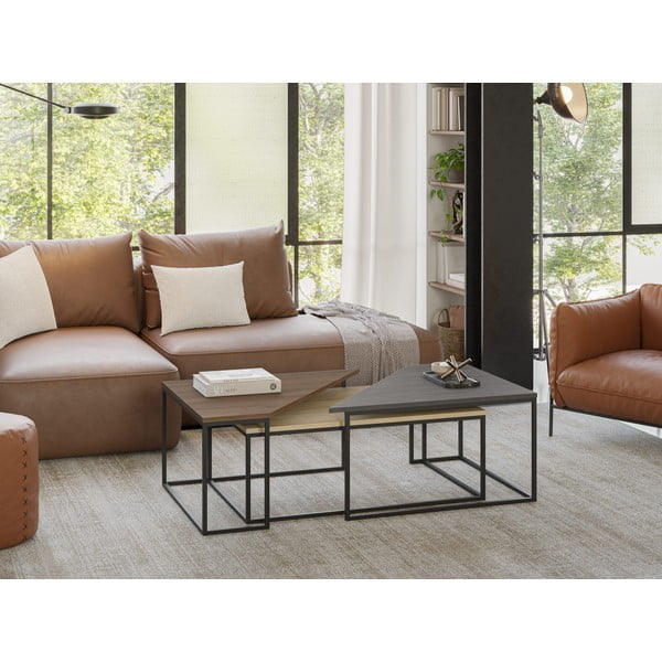 Set di 3 tavolini con piano in legno di noce naturale 70x110 cm Titan - Marckeric-image-1