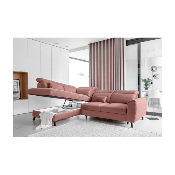 Divano angolare rosa allungabile/con contenitore (con penisola a sinistra/a L) e rivestimento in velluto Noble – ELTAP-image-3