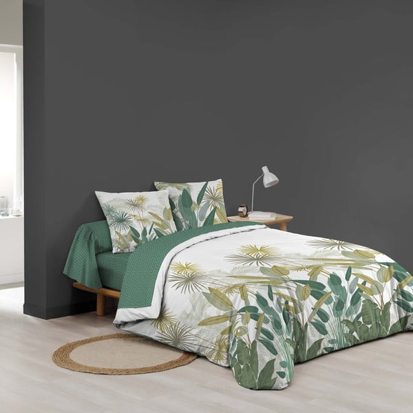 Set copripiumino e federa bianco/verde in cotone per letto matrimoniale ed esteso con lenzuolo incluso/6 pezzi 240x220 cm Otika – douceur d'intérieur-image-4