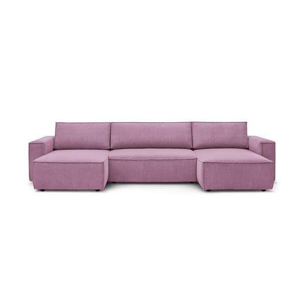 Divano letto angolare a "U" in velluto a coste rosa Nihad - Bobochic Paris