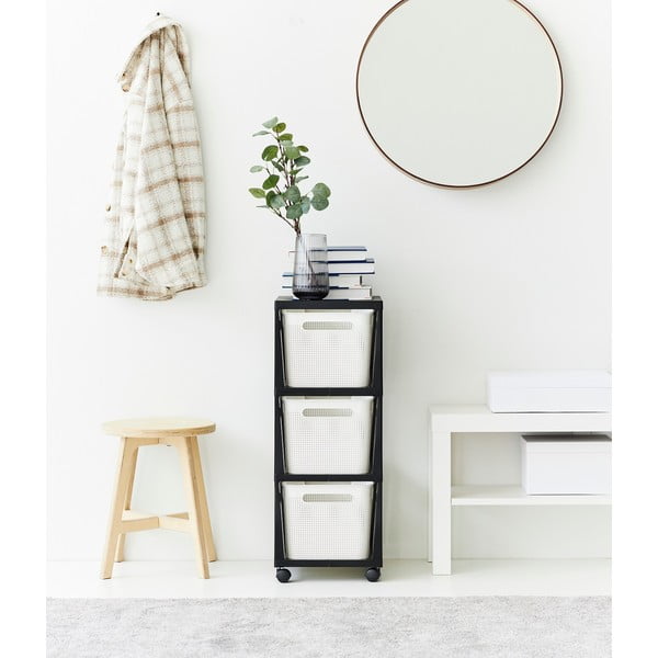 Scaffale mobile in plastica bianco/nero 30x77 cm Brisen - Rotho-image-3